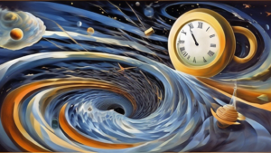 Surreal depiction of Einstein's theory of special relativity, where time and space are warped and distorted.