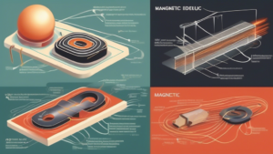 An illustration explaining the relationship between magnetic fields and electromagnetic induction, with examples of technological applications.